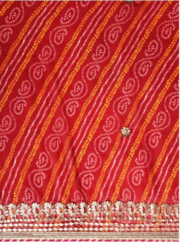 Red Bandhani Gota Patti Work Georgette Saree