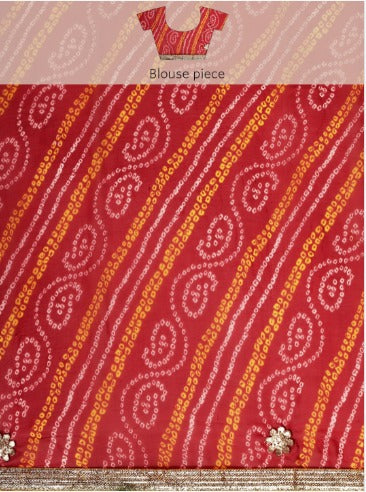 Red Bandhani Gota Patti Work Georgette Saree