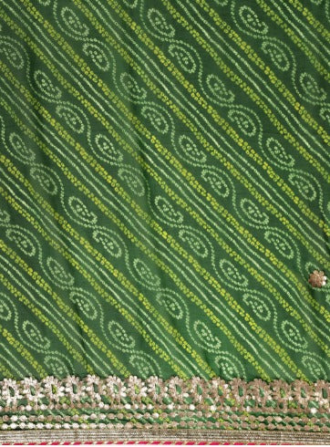 Green Bandhani Printed Gota Patti Work Georgette Saree