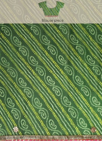 Green Bandhani Printed Gota Patti Work Georgette Saree