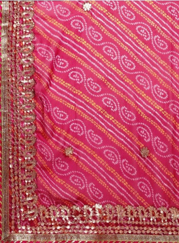 Magenta Pink Bandhani Gota Patti Work Georgette Saree