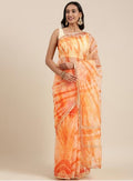 Peach Shibori Print Organza Saree