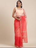 Peach Hand Dyed Lace Work Organza Saree