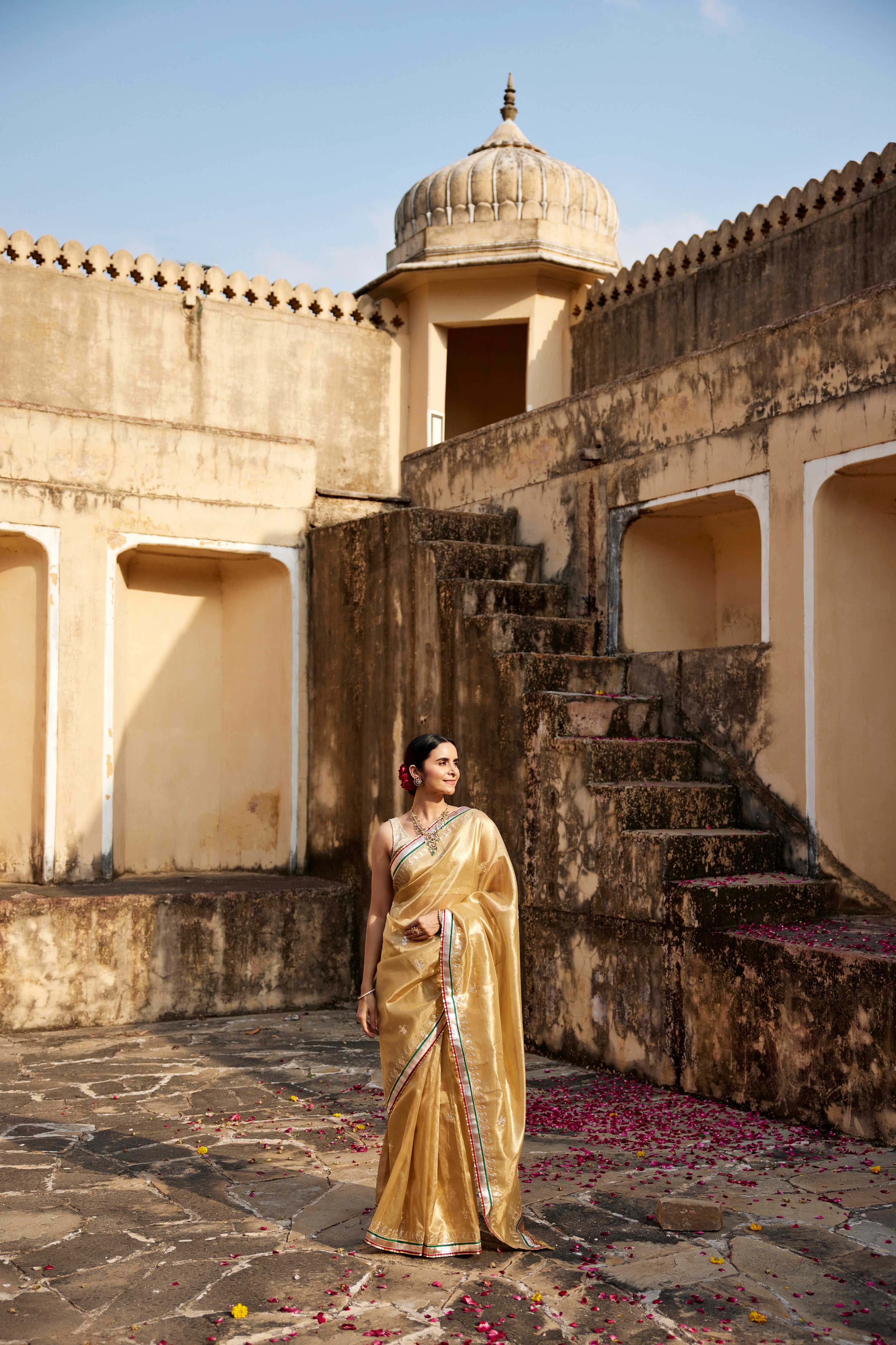 Gold Banarasi Tissue Handcrafted Gota Patti Saree