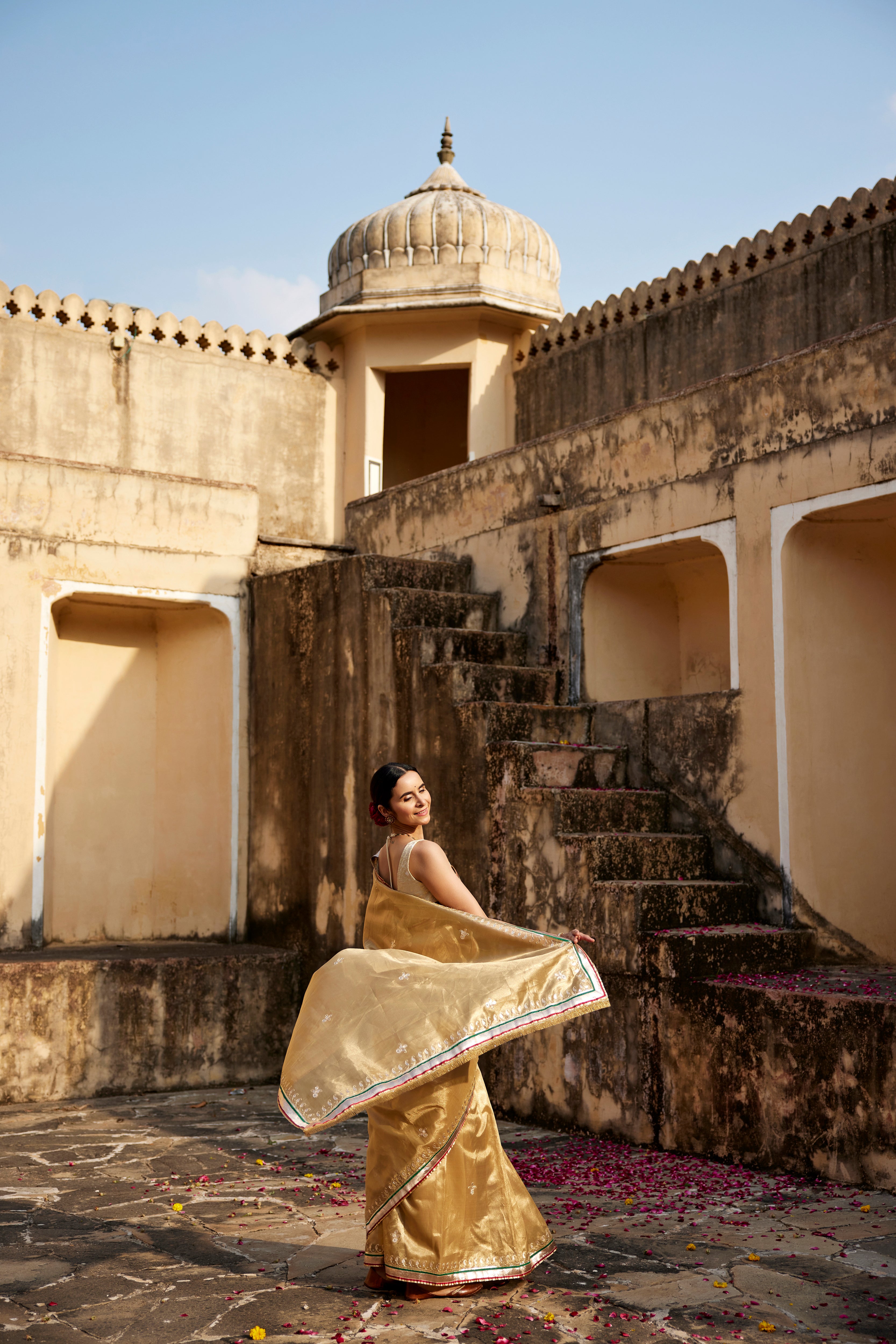 Gold Banarasi Tissue Handcrafted Gota Patti Saree