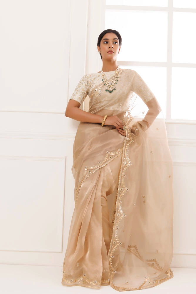 Golden Pure Tissue Handcrafted Gota Patti Saree