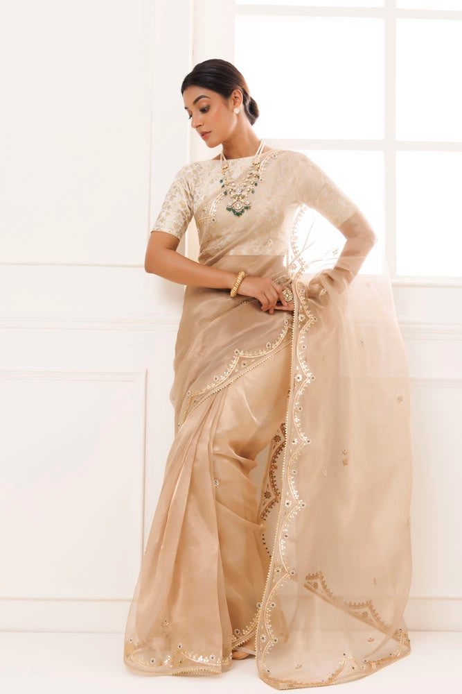 Golden Pure Tissue Handcrafted Gota Patti Saree
