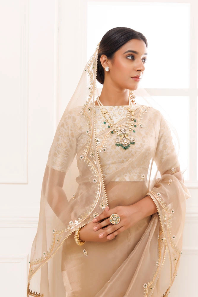 Golden Pure Tissue Handcrafted Gota Patti Saree