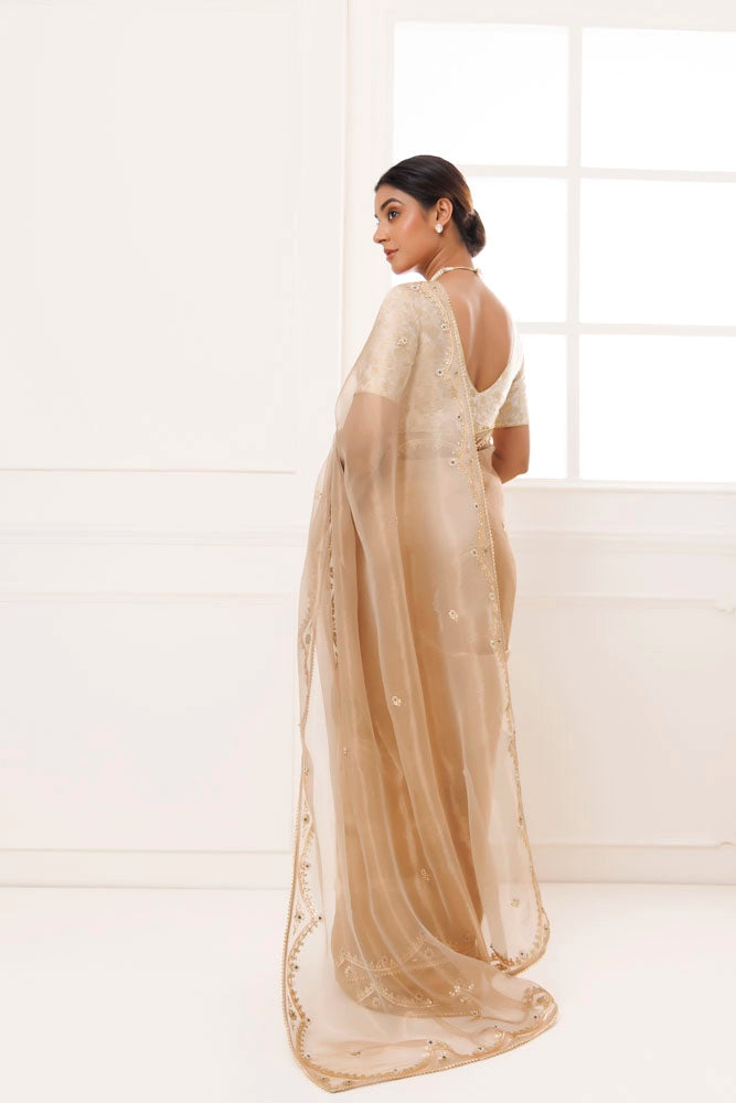 Golden Pure Tissue Handcrafted Gota Patti Saree