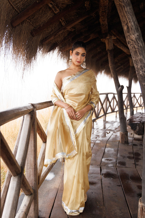 Beige Tissue Saree with Gota Work