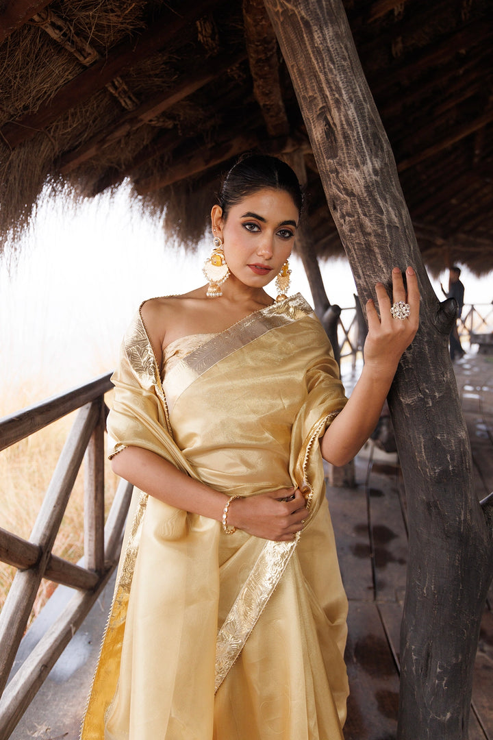 Beige Tissue Saree with Gota Work