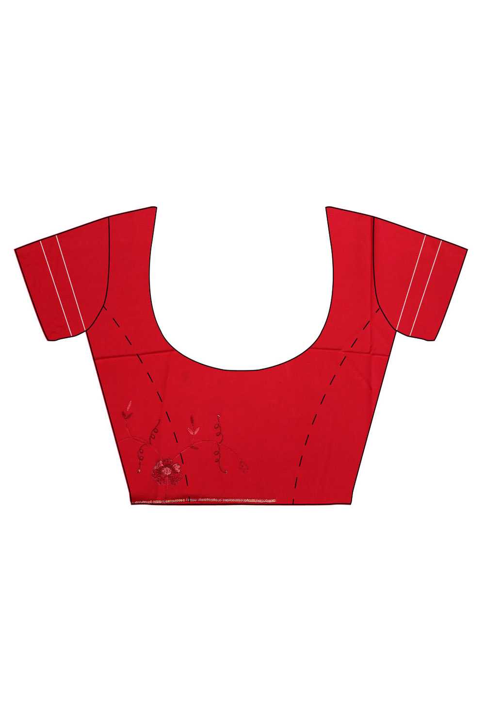 Red Hand Embroidered Chiffon Saree