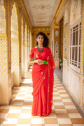 Red Handcrafted Gota Patti Diamond Chiffon Saree