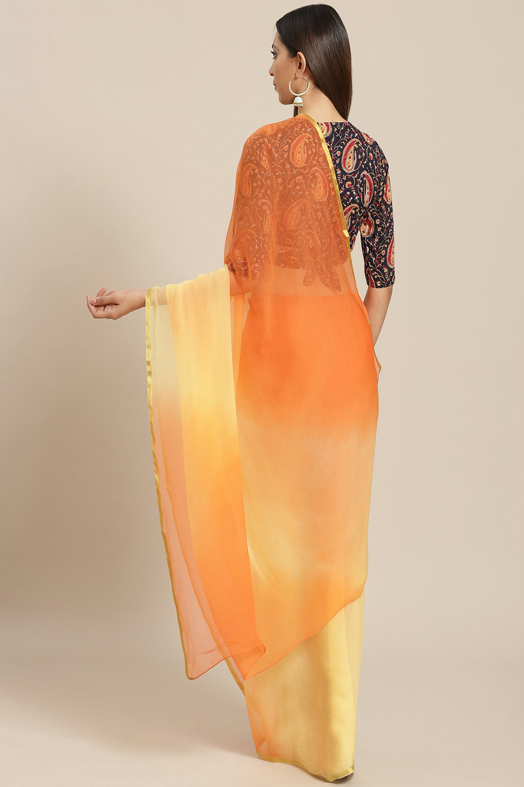 Yellow Shaded Chiffon Saree With  Zari Border