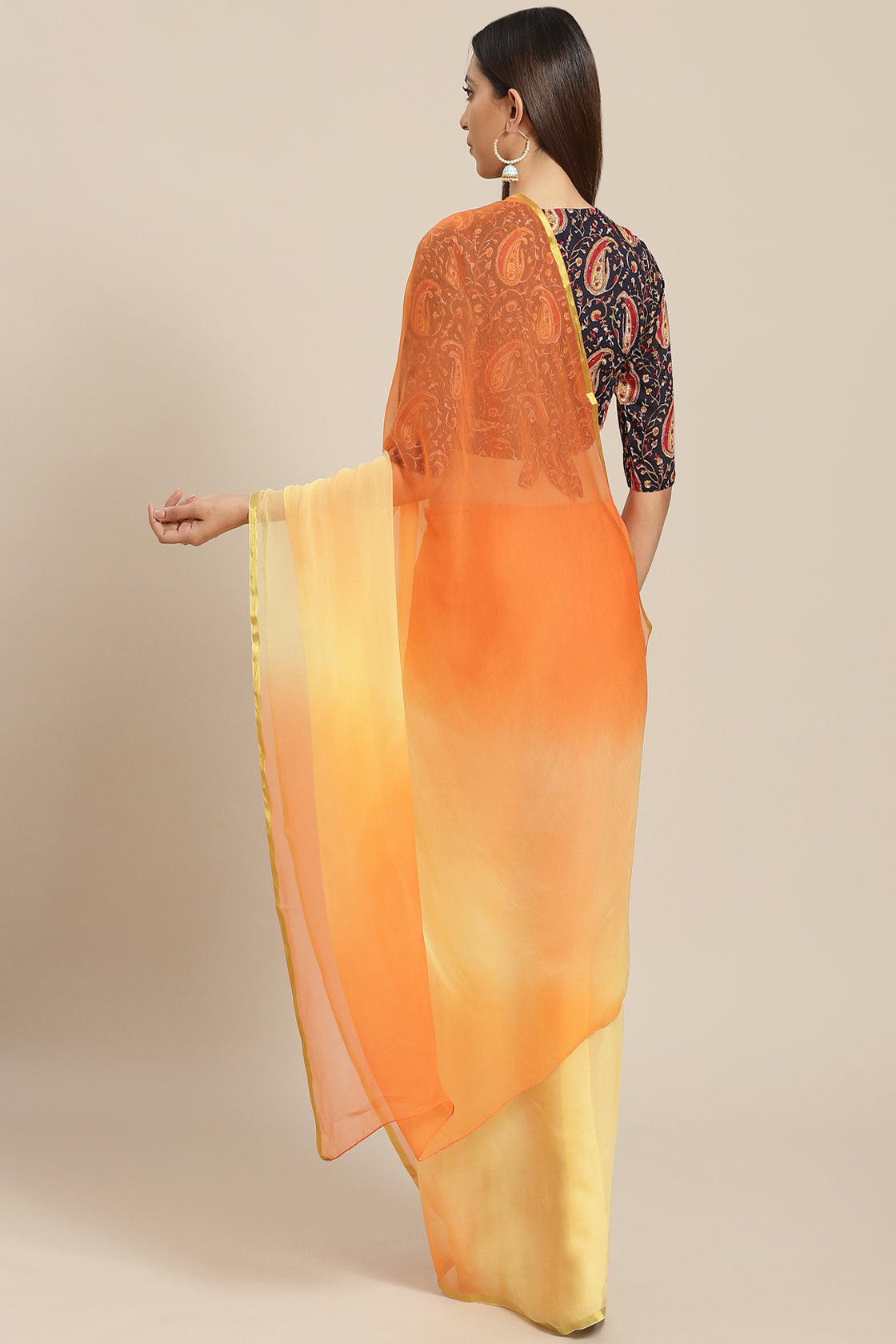 Yellow Shaded Chiffon Saree With  Zari Border
