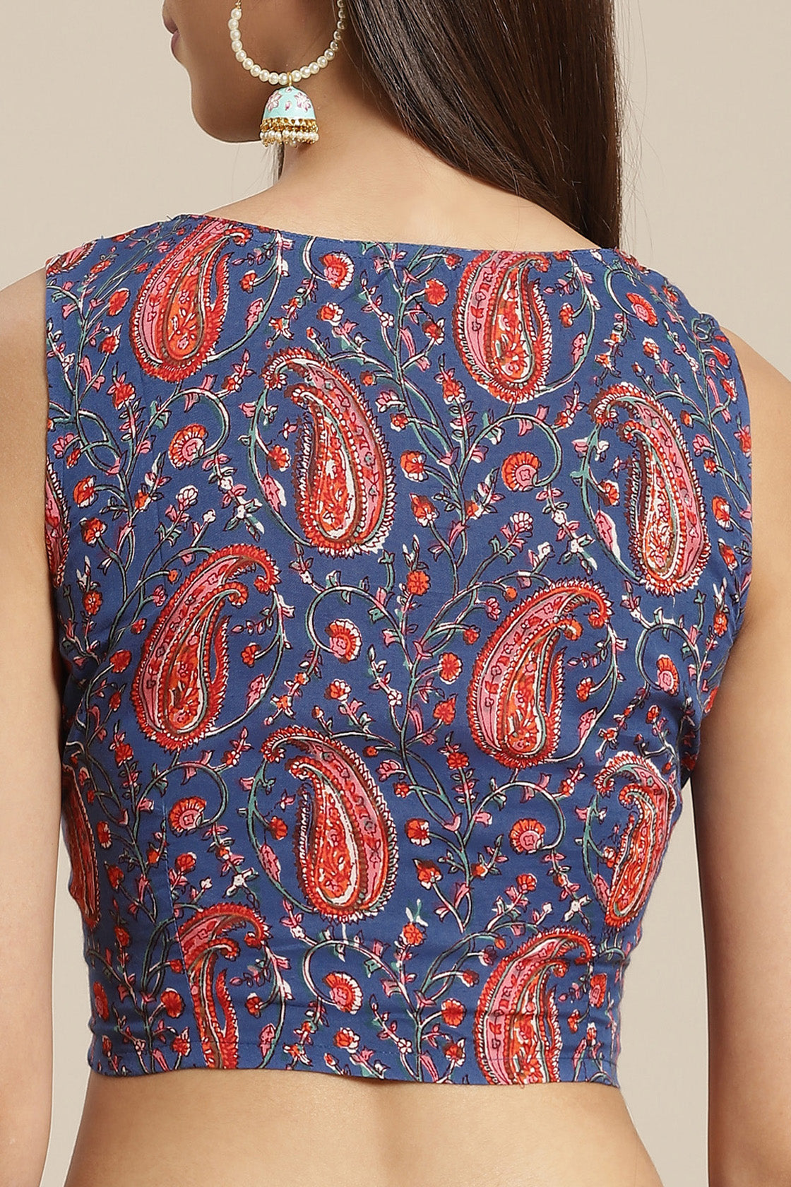 Blue Shaded Hand-Dyed Chiffon Saree With Hand Block Printed Blouse