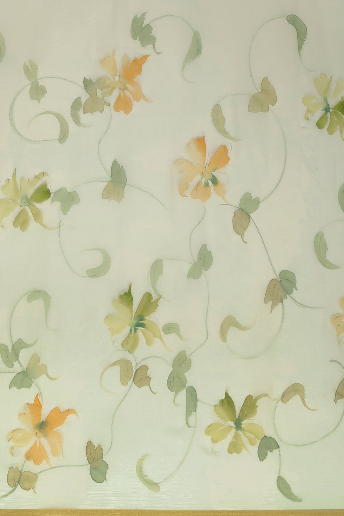 Green Hand Painted Floral Chiffon Saree