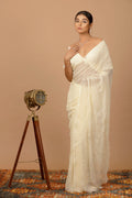 Cream Chiffon Hand Embroidered Sequins Jaal Saree