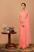 Pink Handcrafted Sequin Jaal Chiffon Saree