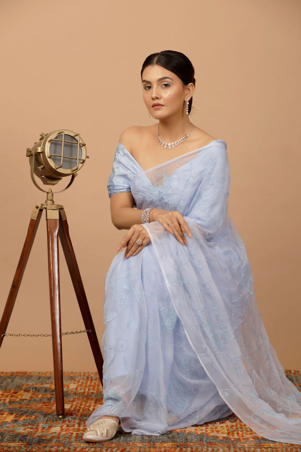 Lavender Chiffon Hand Embroidered Sequins Jaal Saree
