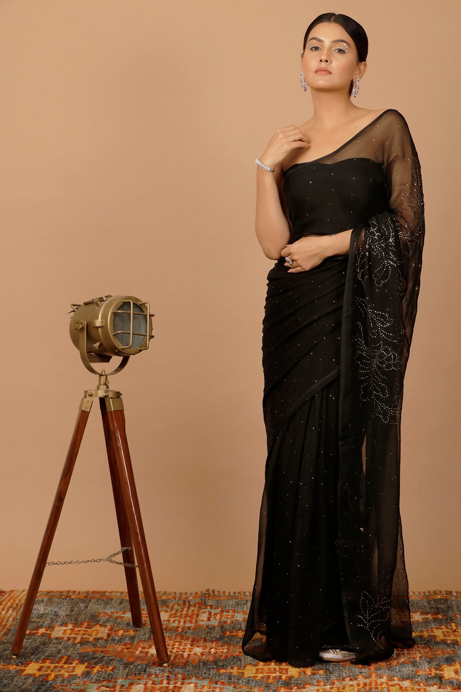 Jai Madaan In Black Hand Embroidered Mukaish Net-Patch Chiffon Saree