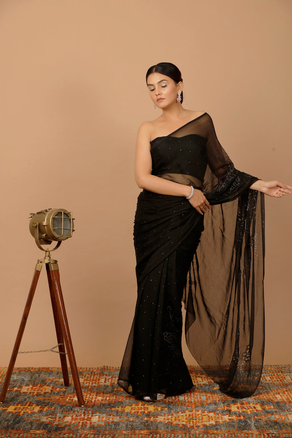 Jai Madaan In Black Hand Embroidered Mukaish Net-Patch Chiffon Saree