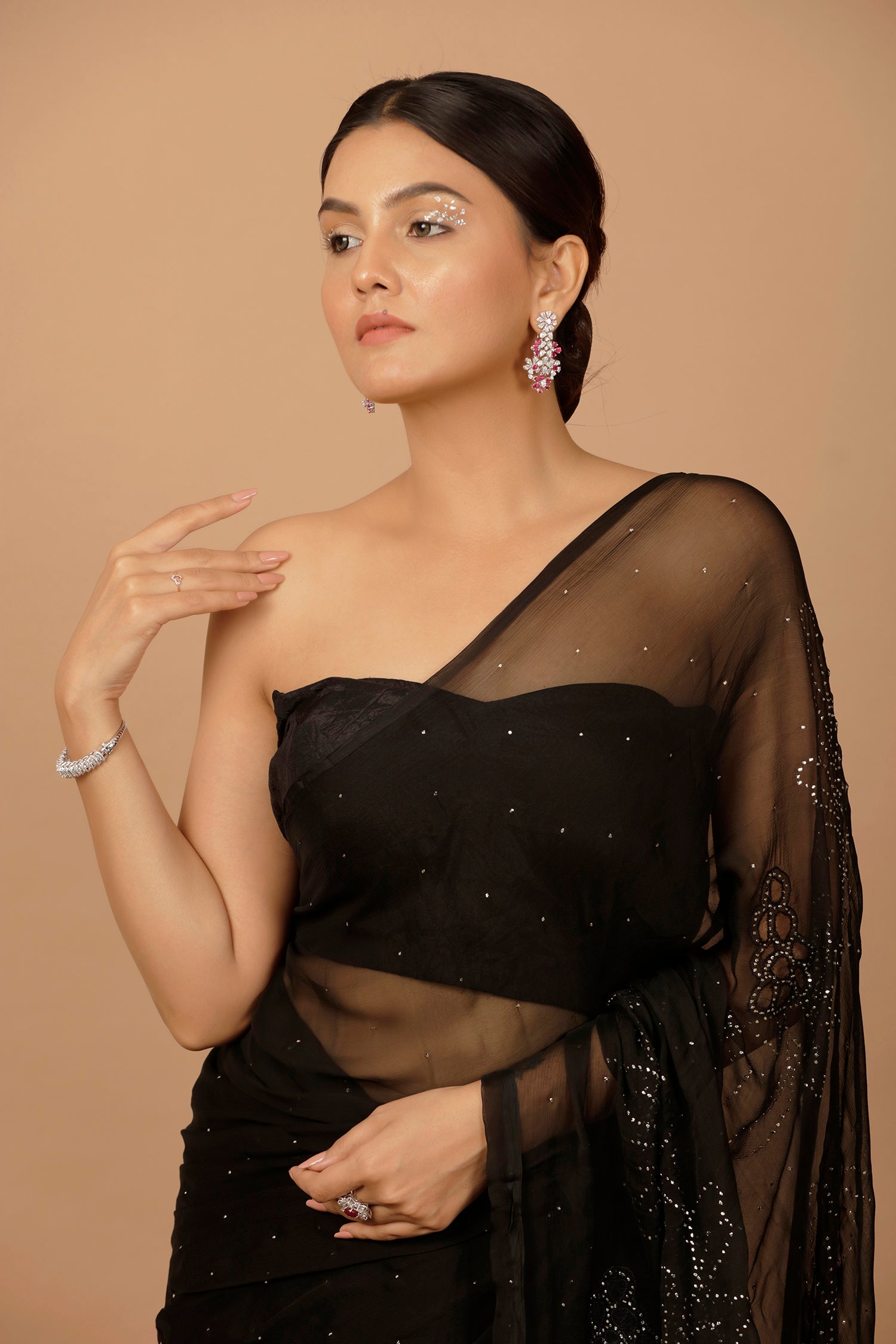 Jai Madaan In Black Hand Embroidered Mukaish Net-Patch Chiffon Saree