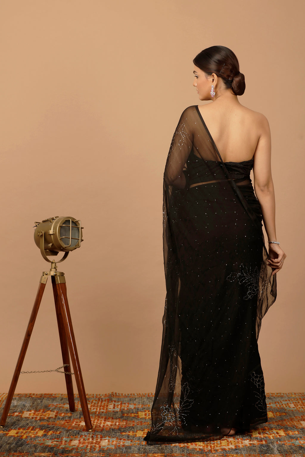 Jai Madaan In Black Hand Embroidered Mukaish Net-Patch Chiffon Saree