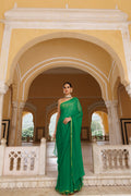 Green Hand-Dyed Chiffon Saree With Jacquard Blouse