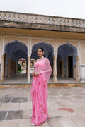 Pink Hand Painted Floral Chiffon Saree