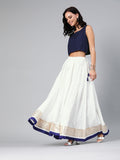 White Handcrafted Cotton Skirt With Crop Top