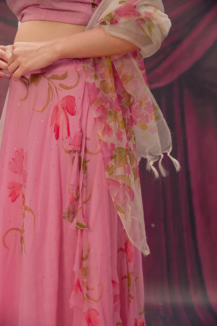 Ethereal Pink Hand-Painted Chiffon Lehenga Set