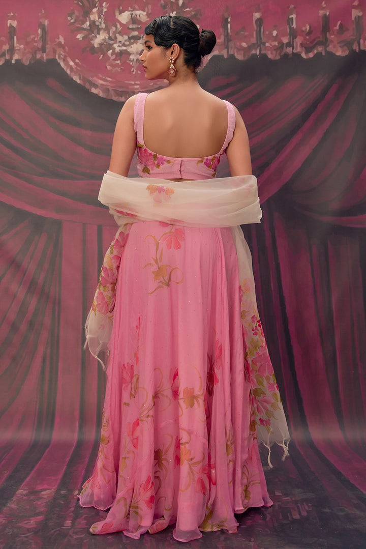 Ethereal Pink Hand-Painted Chiffon Lehenga Set
