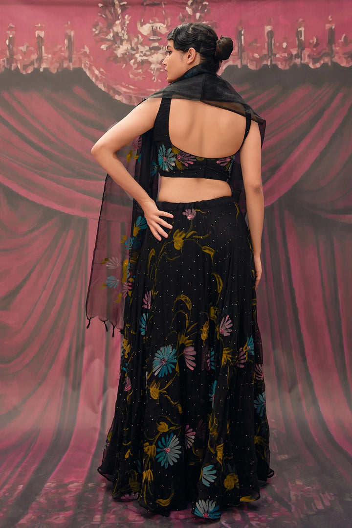 Ethereal Black Hand-Painted Chiffon Lehenga Set