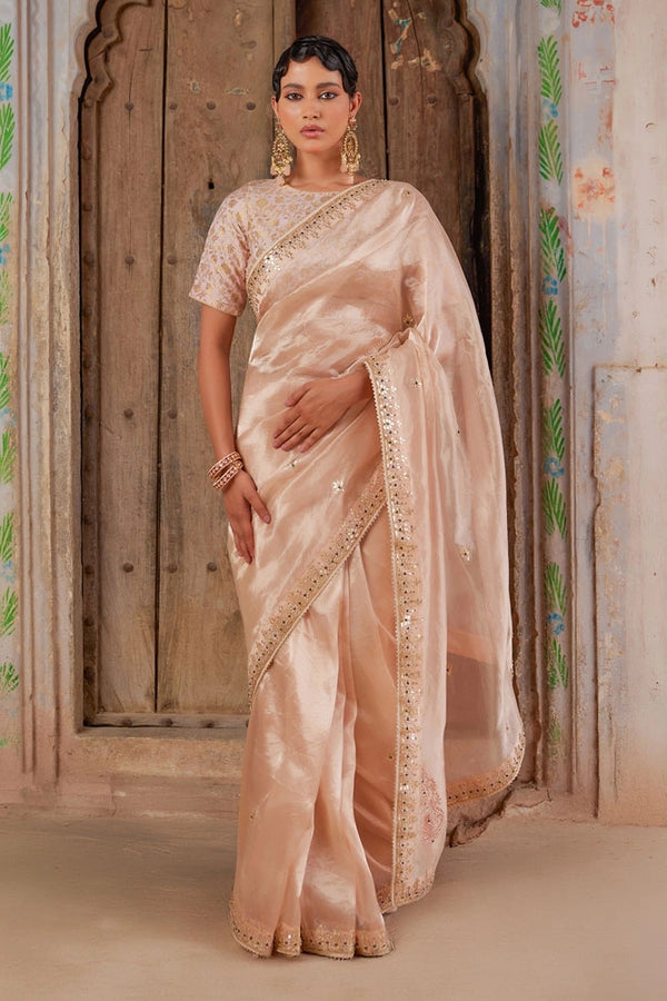 Elegant Gold Tissue Saree with Jaipur Handcrafted Gota Patti