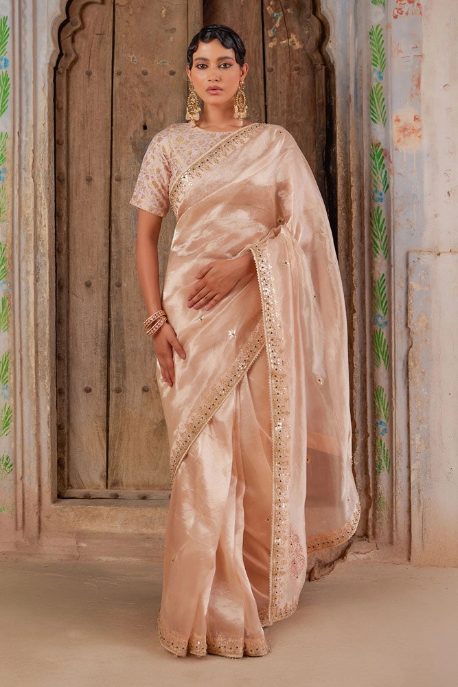 Elegant Gold Tissue Saree with Jaipur Handcrafted Gota Patti