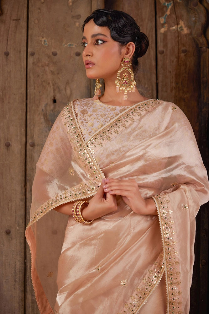Elegant Gold Tissue Saree with Jaipur Handcrafted Gota Patti
