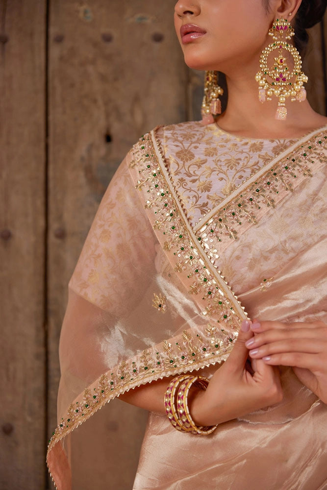 Elegant Gold Tissue Saree with Jaipur Handcrafted Gota Patti