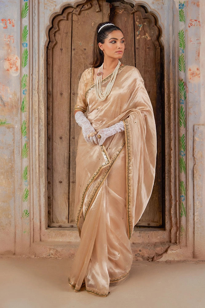 Gold Pure Tissue Saree with Intricate Gota Patti Detailing
