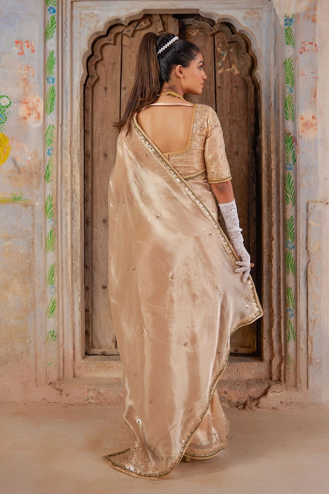 Gold Pure Tissue Saree with Intricate Gota Patti Detailing