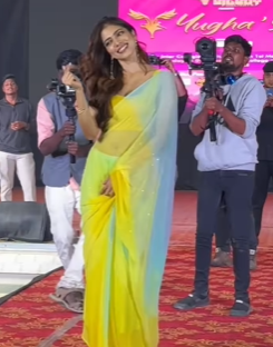Yellow Shaded Hand Embroidered Mukaish Chiffon Saree