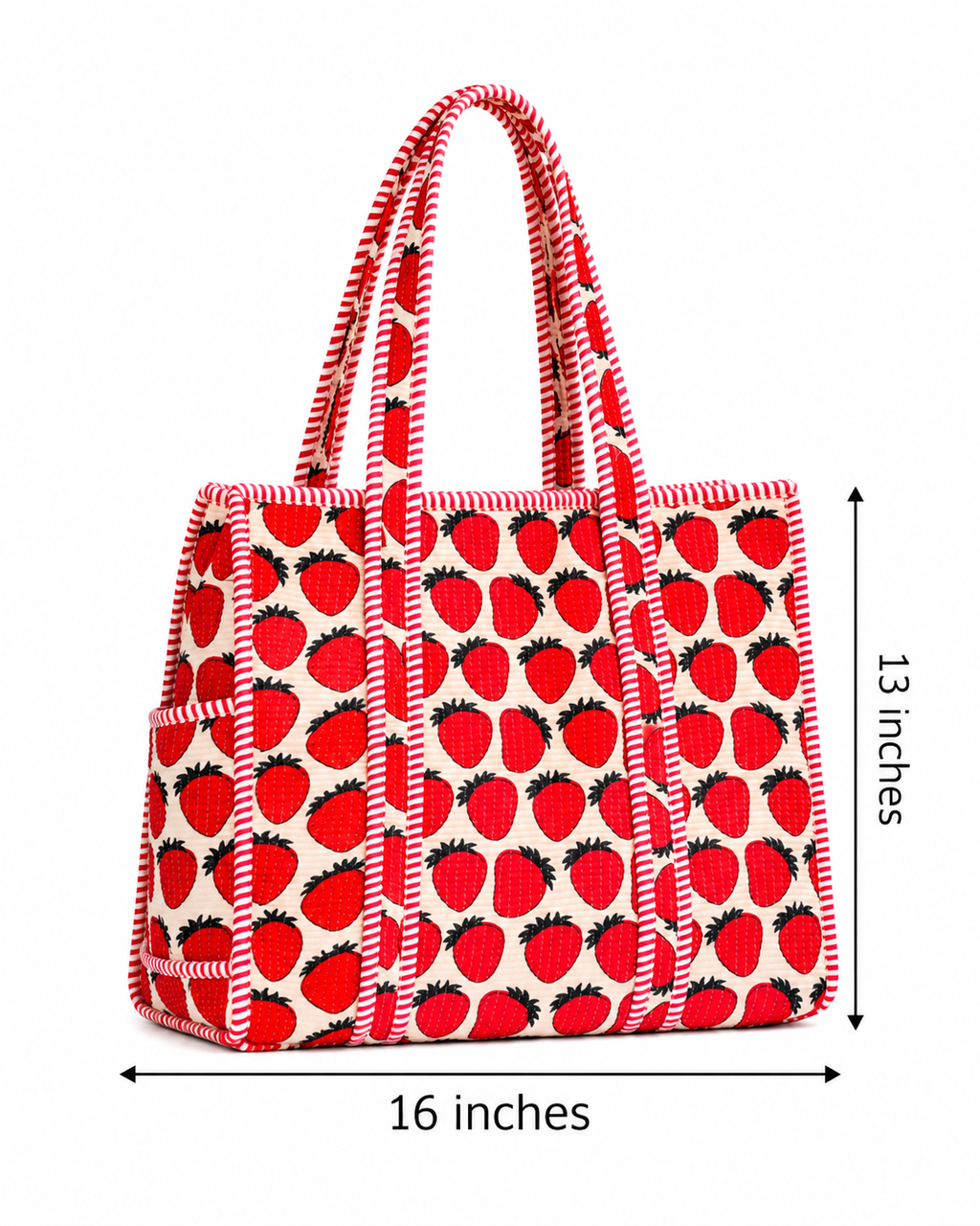Red & White Strawberry Print Quilted Tote Bag