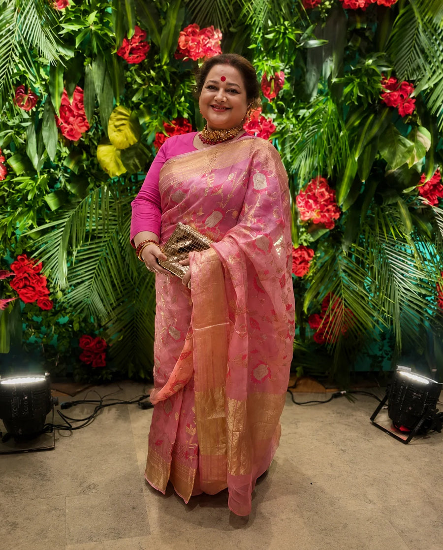 Supriya Shukla In Pink Handwoven Zari Work Pure Kota Silk Saree