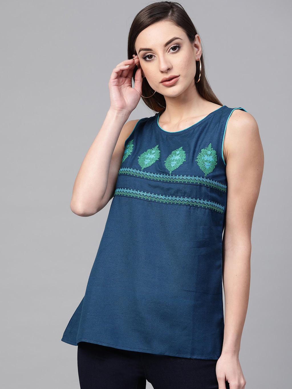 Navy Blue Woven Short Cotton Tunic