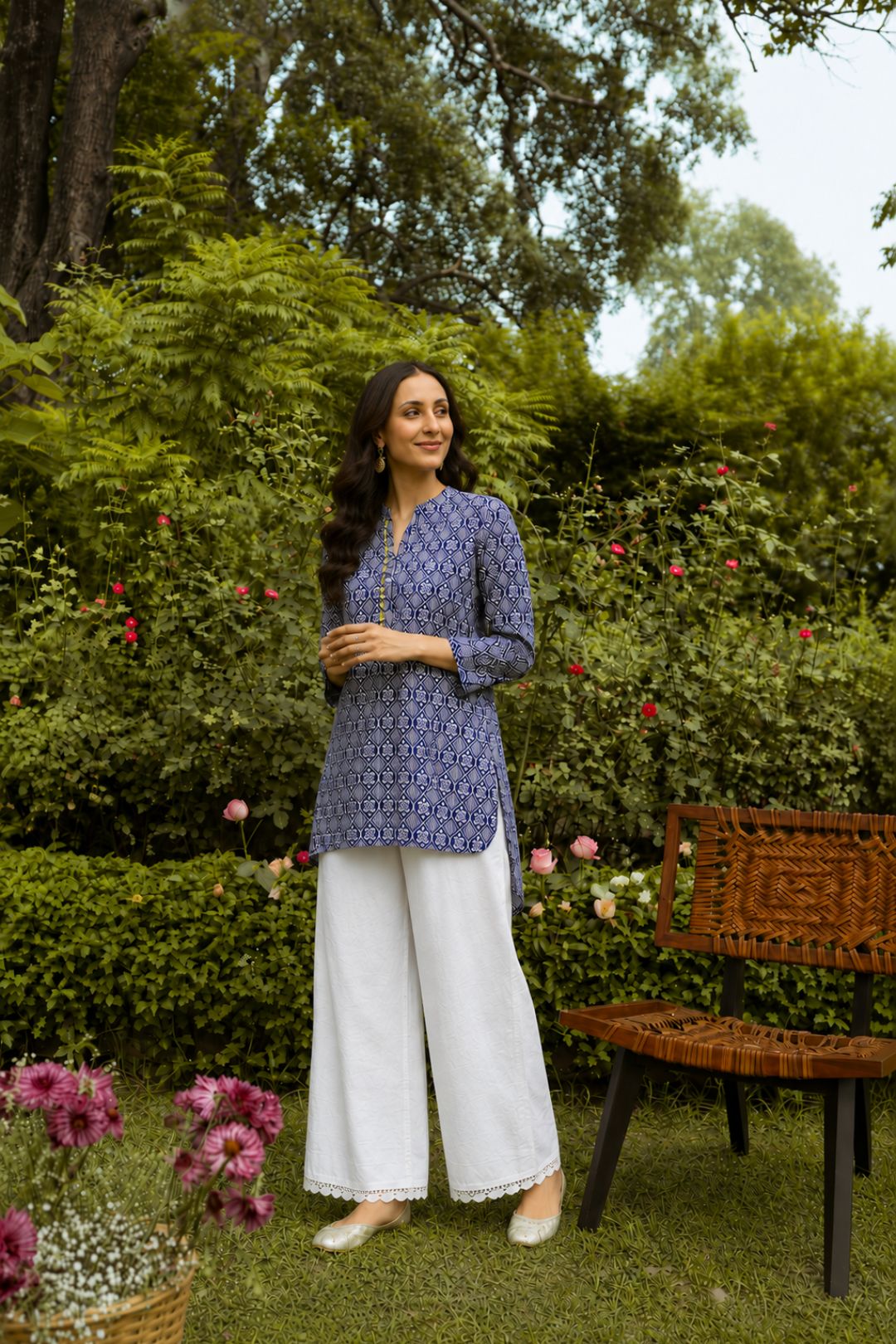Blue Hand Block Printed Short Cotton Tunic