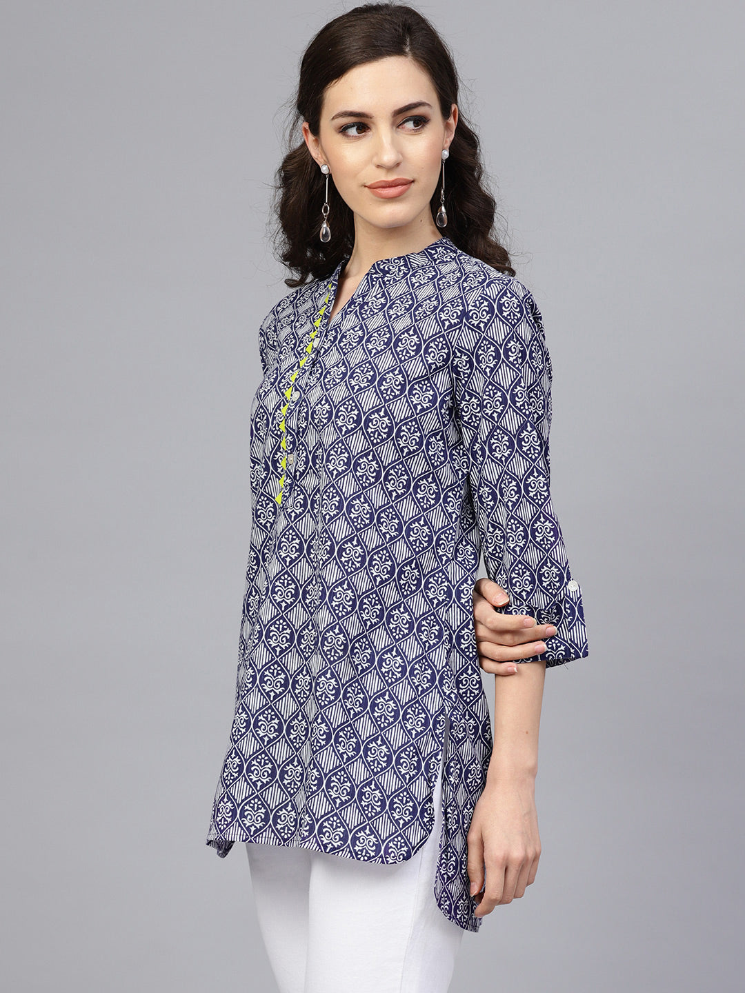 Blue Hand Block Printed Short Cotton Tunic