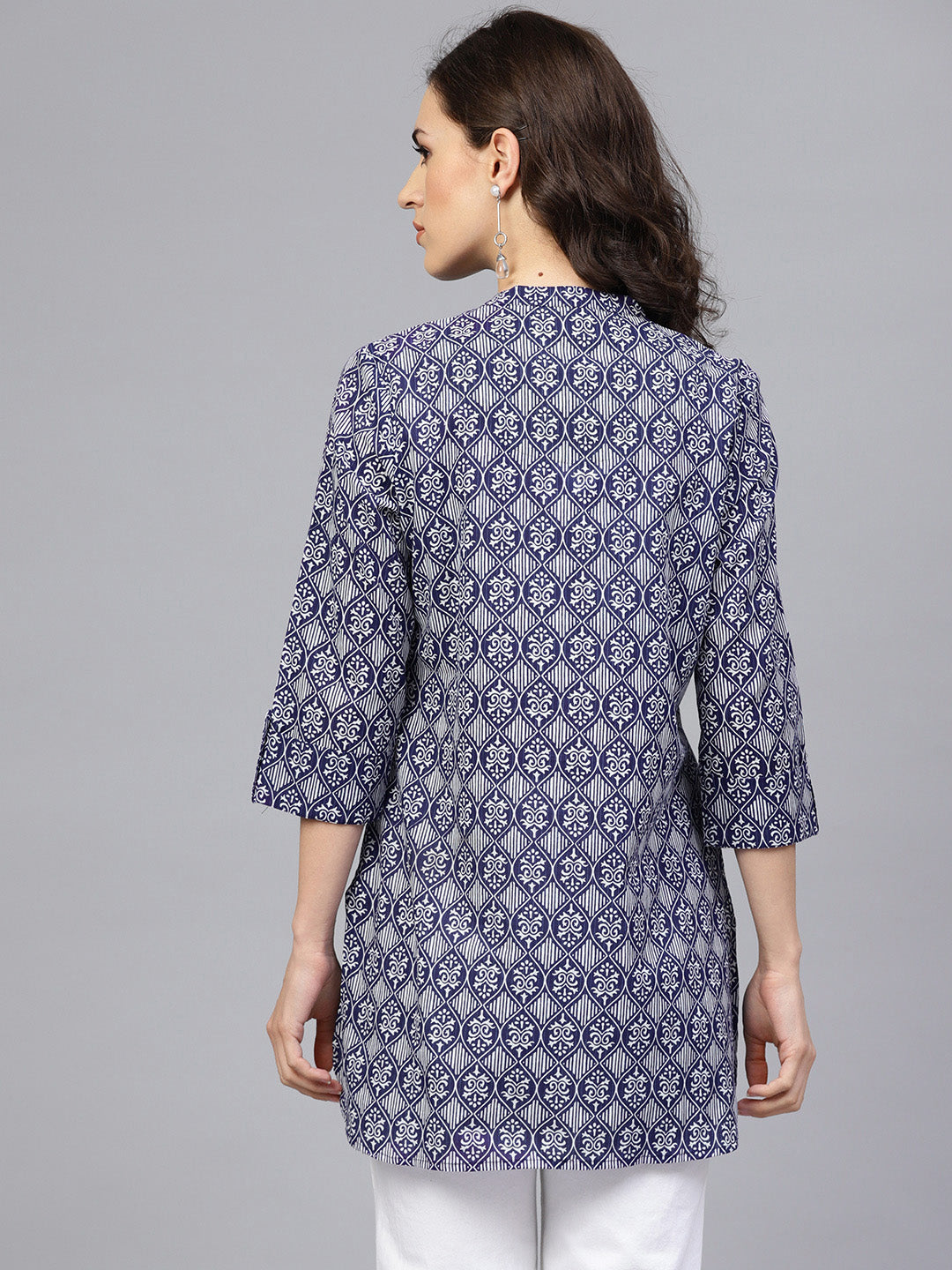 Blue Hand Block Printed Short Cotton Tunic