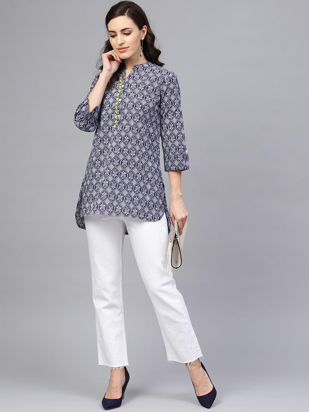 Blue Hand Block Printed Short Cotton Tunic