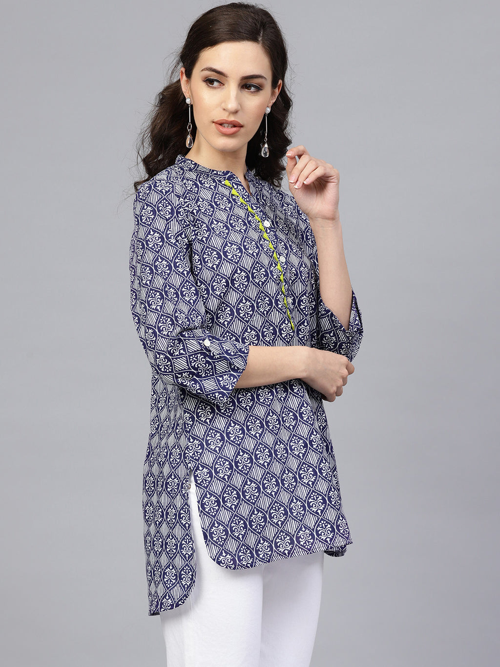 Blue Hand Block Printed Short Cotton Tunic