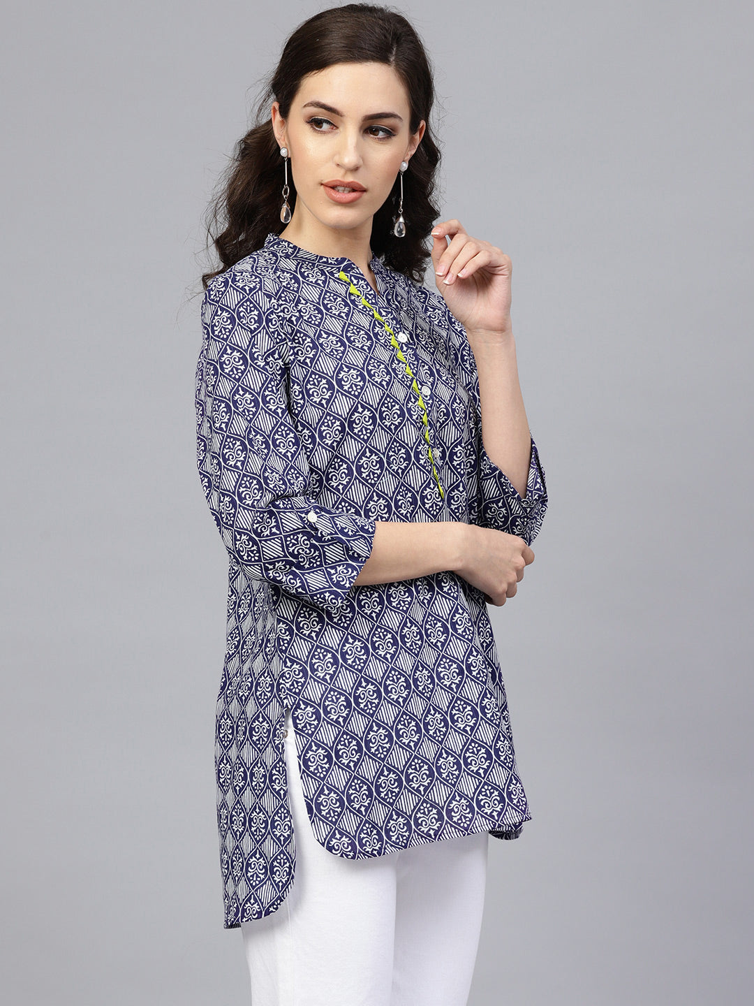 Blue Hand Block Printed Short Cotton Tunic